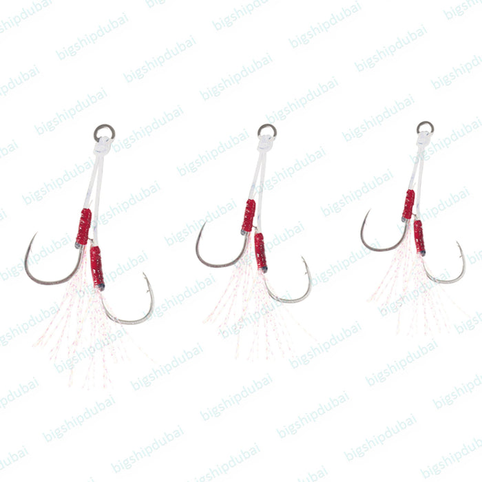 LITTMA Assist Hook with gazelle light jigging hook and Japanese PE line. Features carbon fiber for tangle-free performance, plus flash tinsel for better fish attraction. Ideal for shore, light, and slow jigging in any environment.